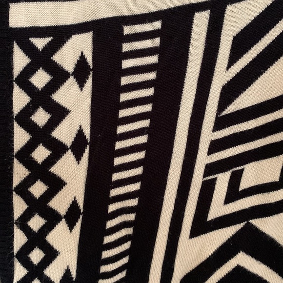 Asymmetrical Cardigan Sweater Geometric Neutral Black and Tan - Picture 4 of 6